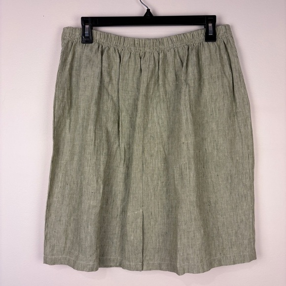 Coldwater Creek 100% Linen Green Stripe Pull On Skirt - Picture 2 of 5
